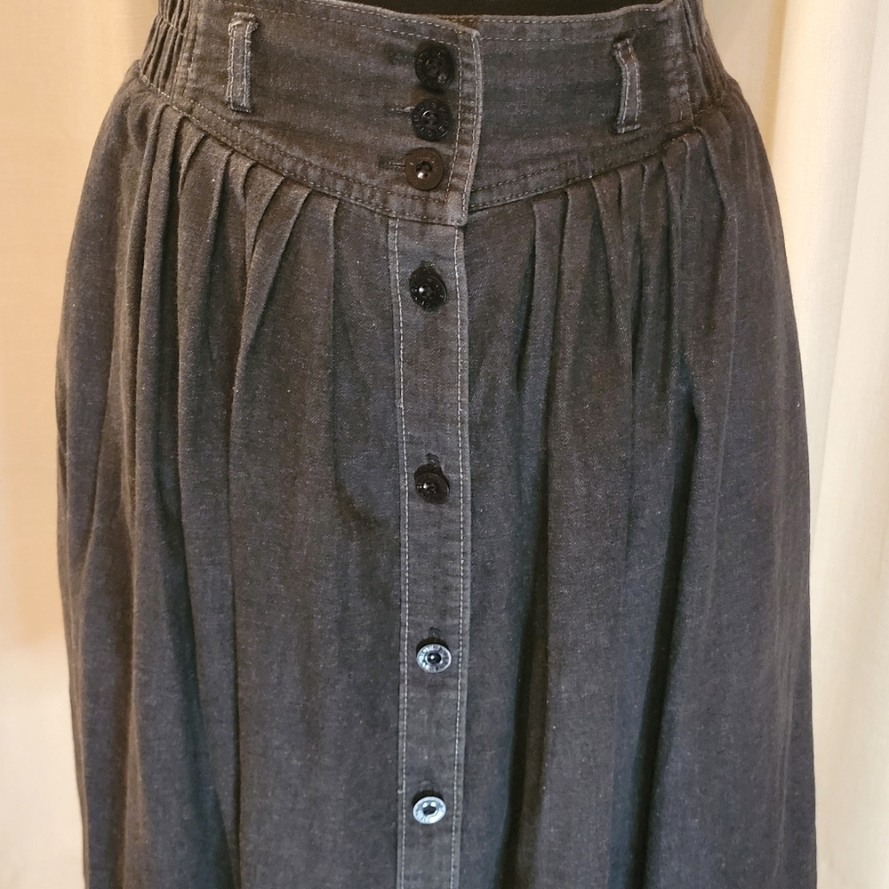 Vintage Black Button-Front Western Skirt 12 Petite